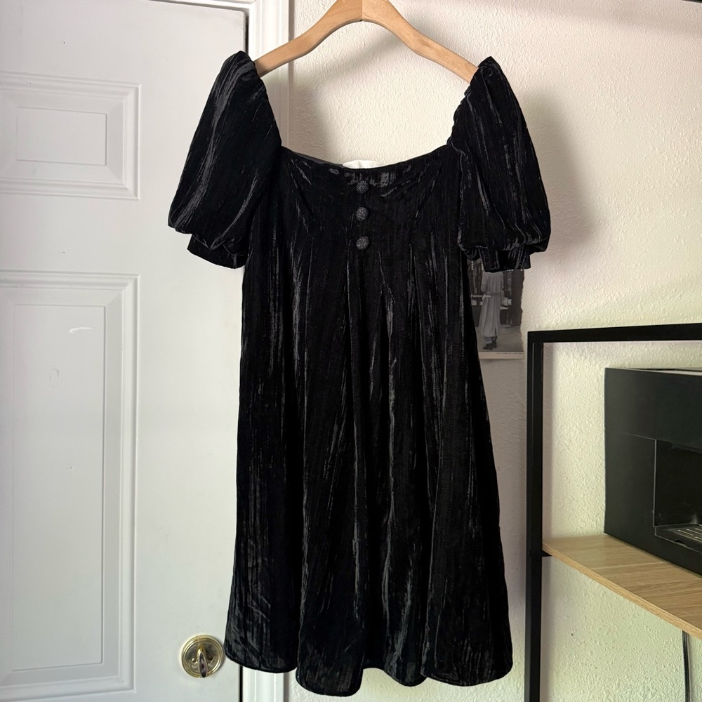 NWT BIANCA BALTI velvet velour knit off shoulder puff sleeve mini dress